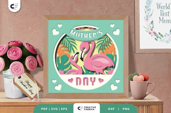 Mama and Baby Flamingo 3D Paper Cut SVG